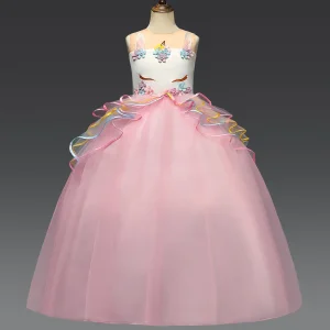 Prinsessenjurk - 3D Eenhoornprint - Tule en Mouwloos - Geschikt voor Dagelijks en Feestelijk