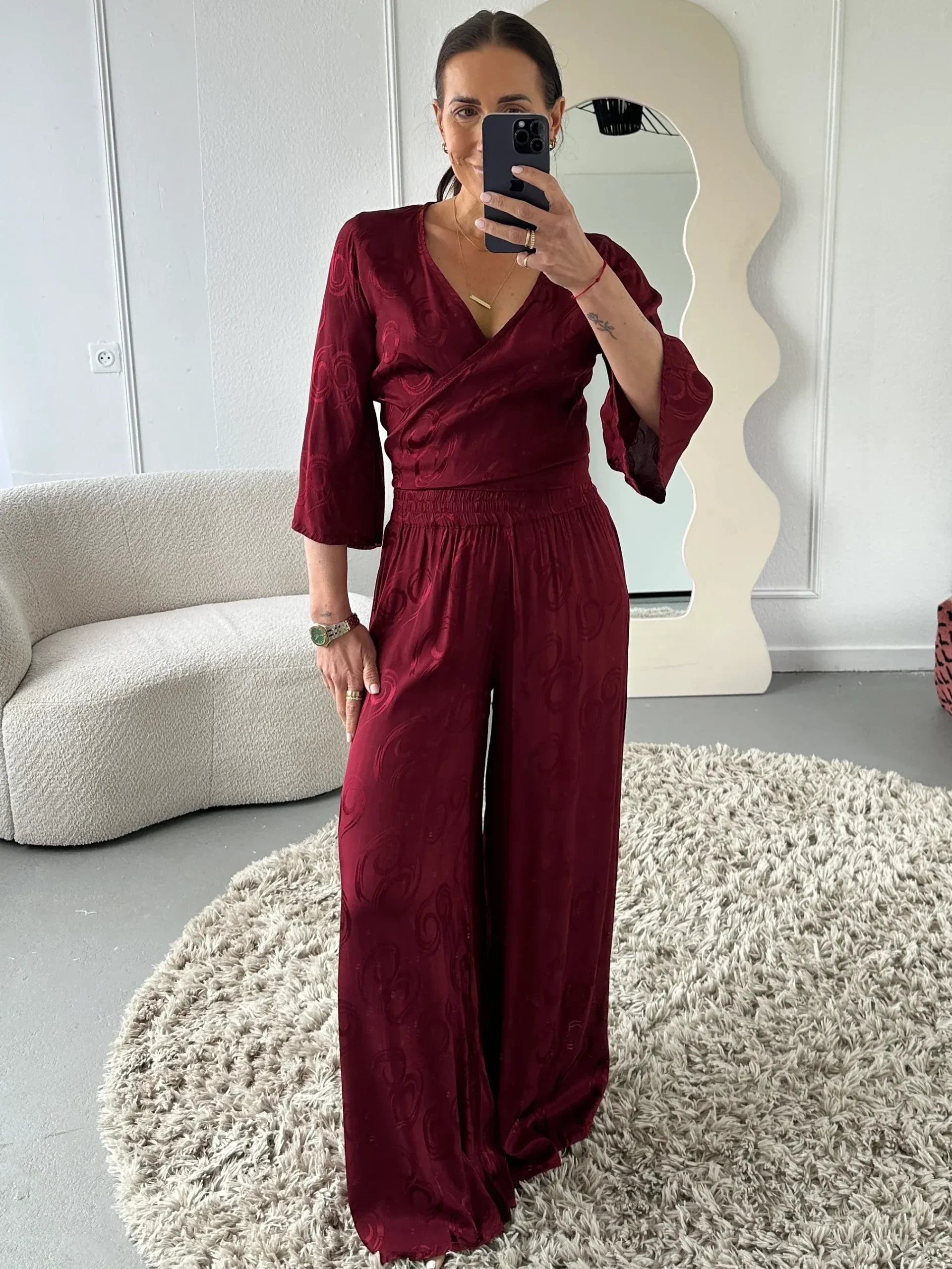 Berawa Jaquard Wrap Top Wine Red